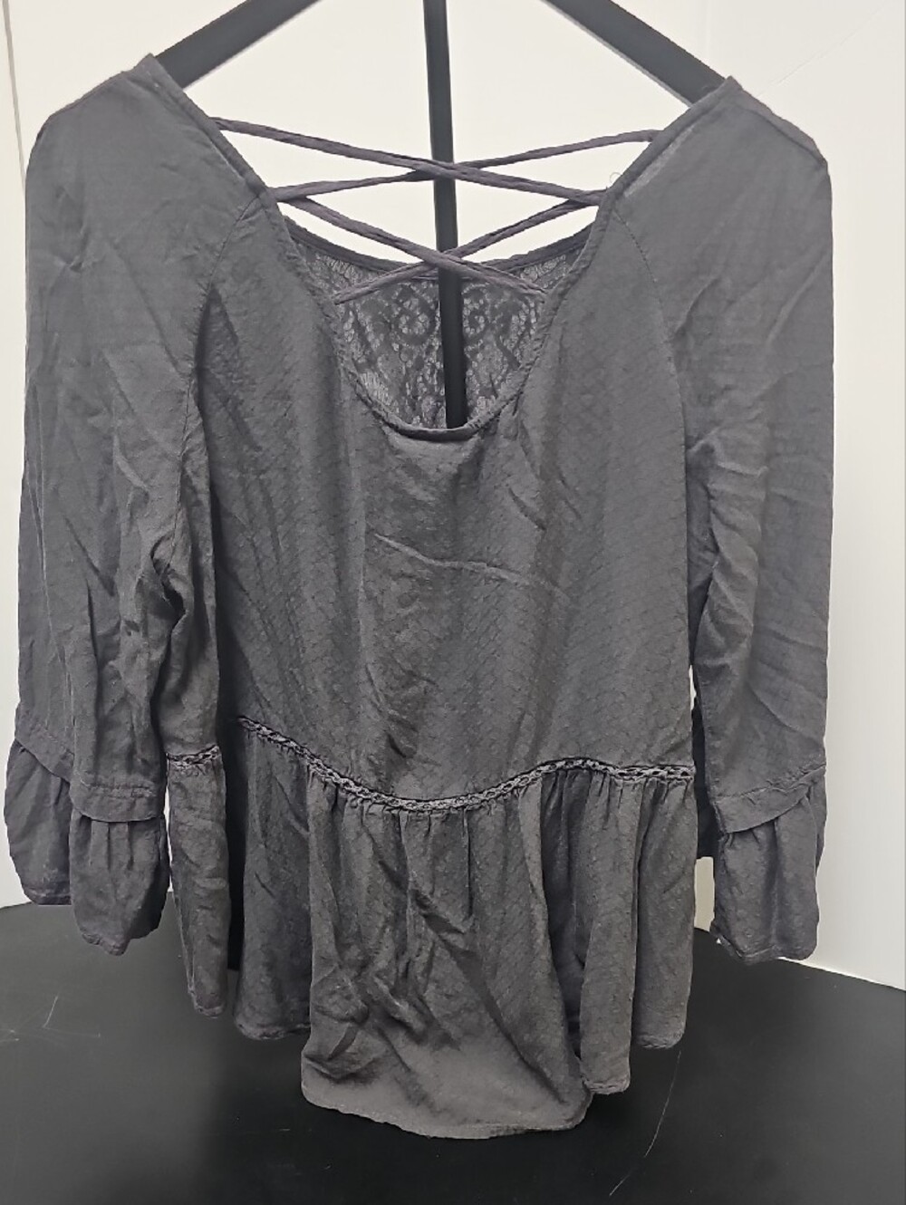 Knox Rose Grey Lace-Front Peasant Tunic with Crisscross Back - Picture 5 of 6